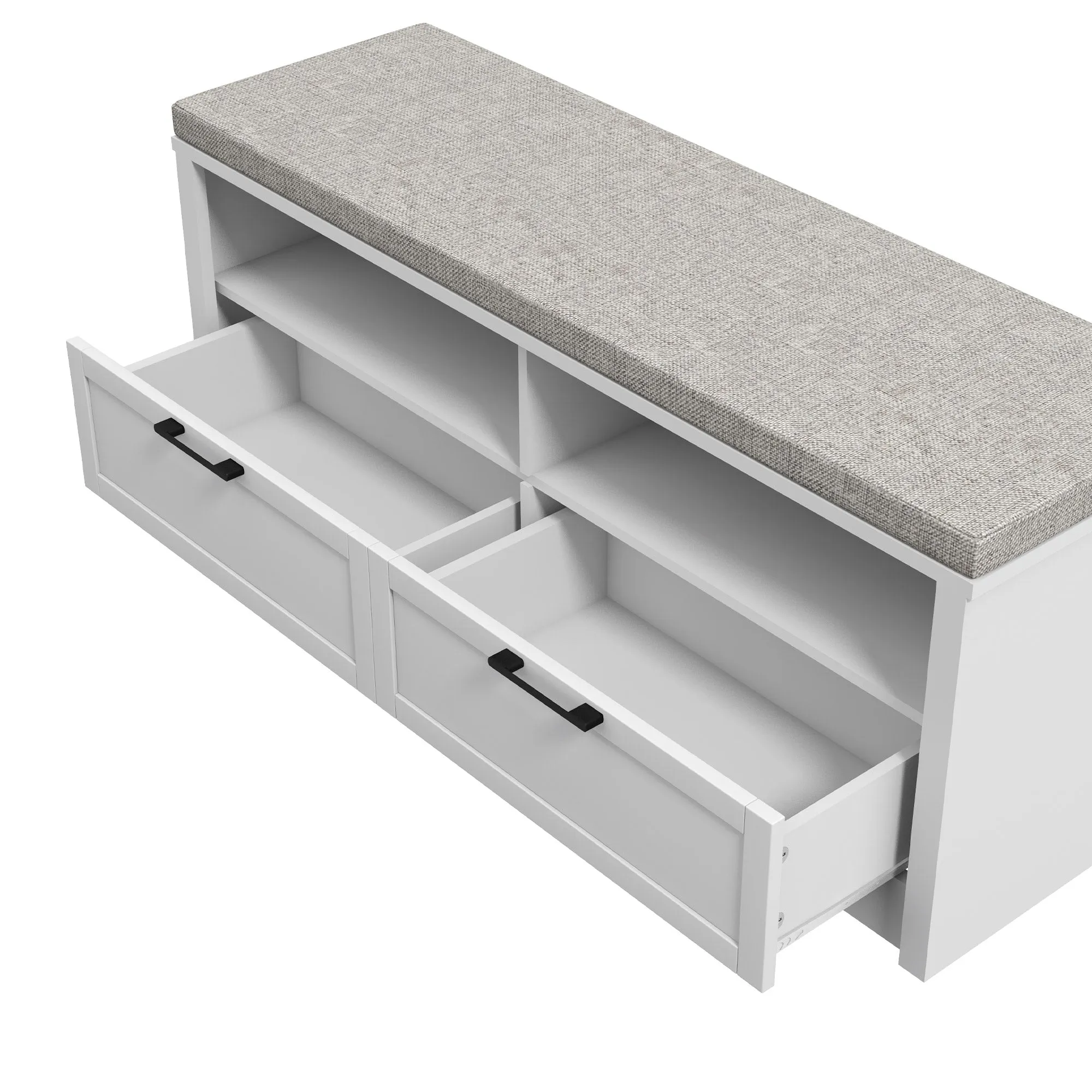 HOMCOM Shoe Bench with Removable Cushion, Shoe Storage Bench with Padded Seat, Open Compartments and Drawers for Entryway Hallway