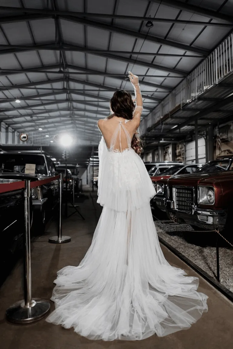 Ivory Sexy Summer Wedding Dress and Floral Applique Dress - Tulle Wedding Dress with V-Neck and High Slit Plus Size - MONROE