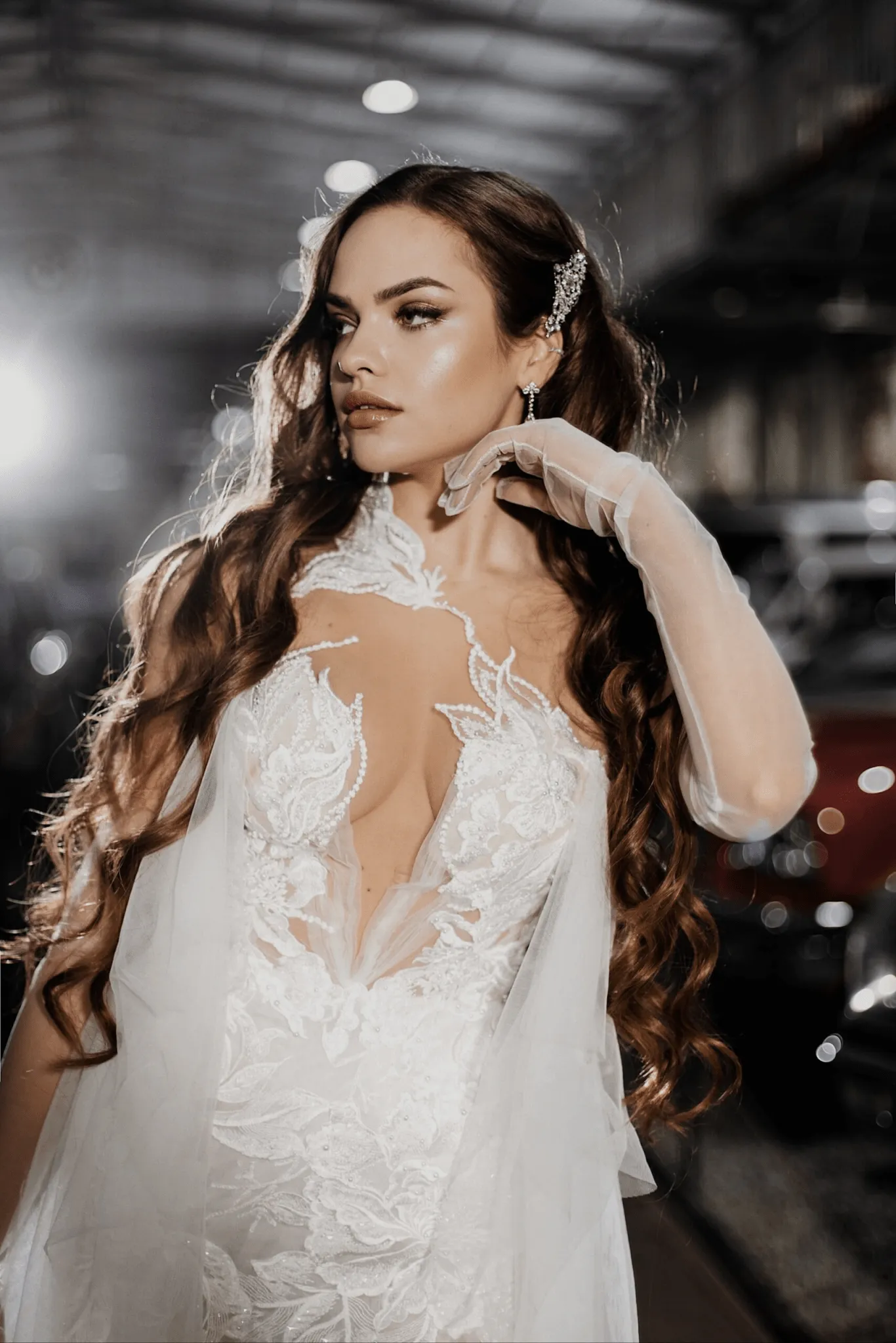 Ivory Sexy Summer Wedding Dress and Floral Applique Dress - Tulle Wedding Dress with V-Neck and High Slit Plus Size - MONROE