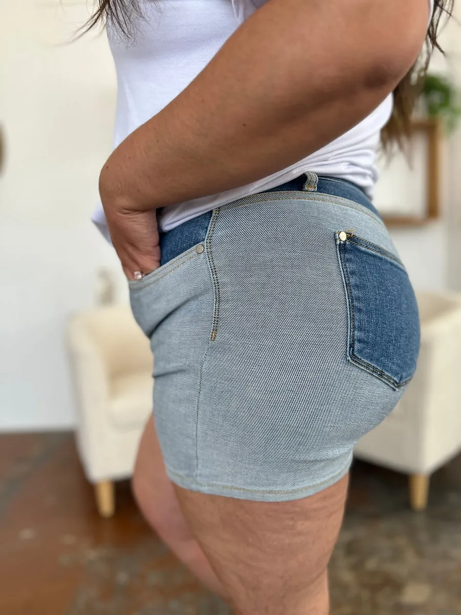 Judy Blue High Rise Color Block Denim Shorts
