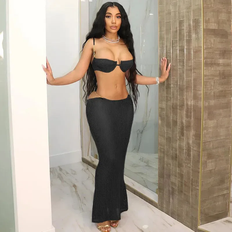Lace-Up Crop & Skirt Set