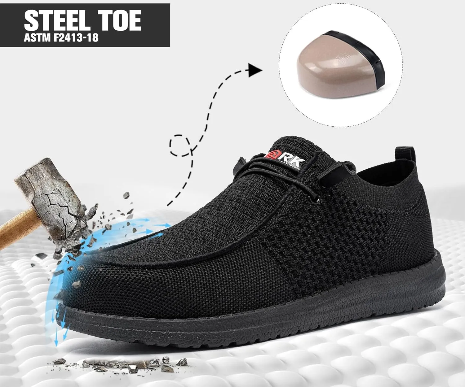 LARNMERN Steel Toe Loafers Women Lightweight Comfortable Slip On Walking Casual Flats Sneakers Work Safety Shoes