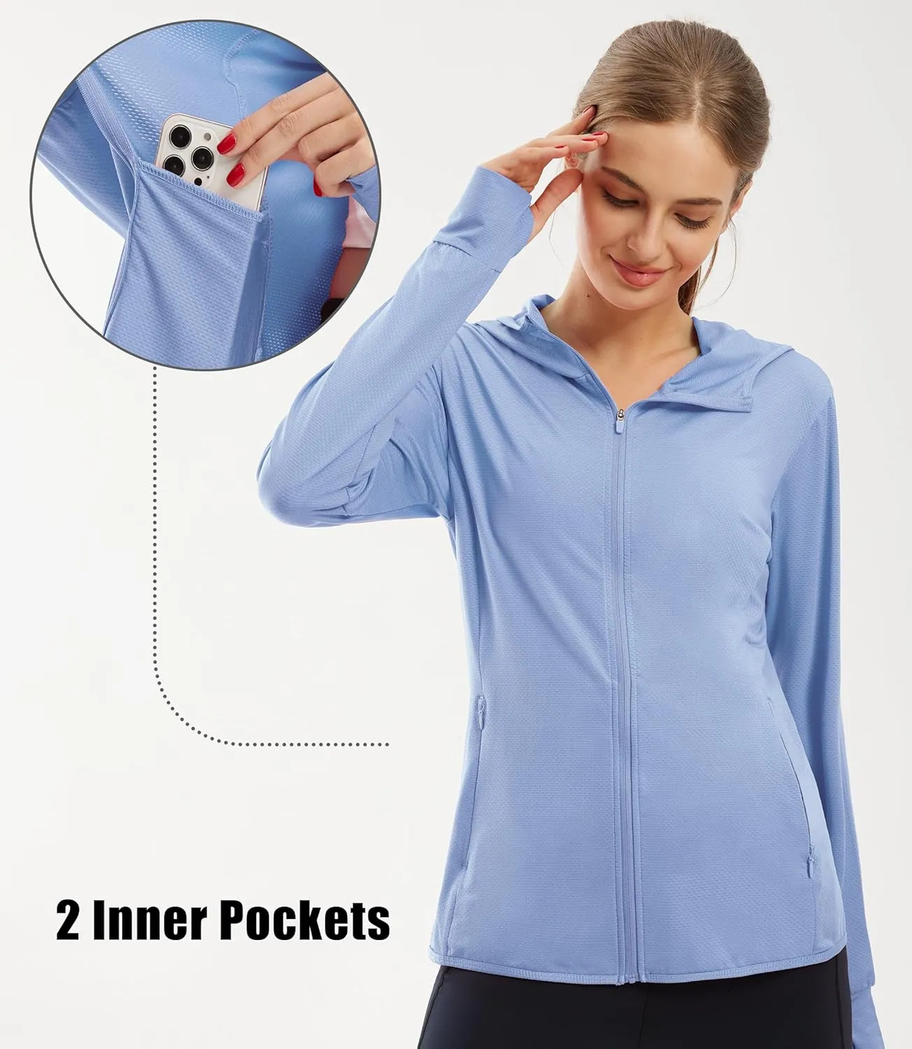 Libin Women's Sun Shirts Full Zip UPF 50  Sun Protection Hoodie Jacket Long Sleeve Hiking Outdoor Performance with Pockets