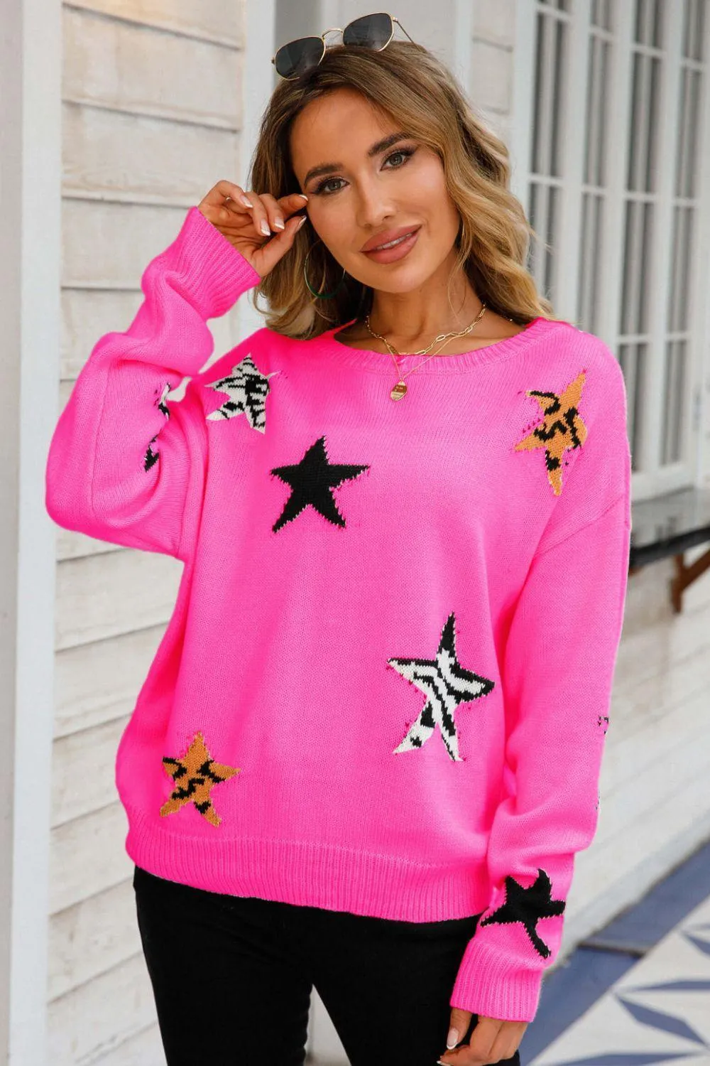 Light On A Gloomy Day Crew Neck Star Sweater