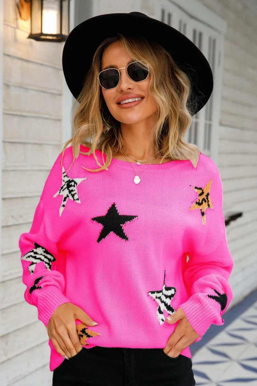 Light On A Gloomy Day Crew Neck Star Sweater