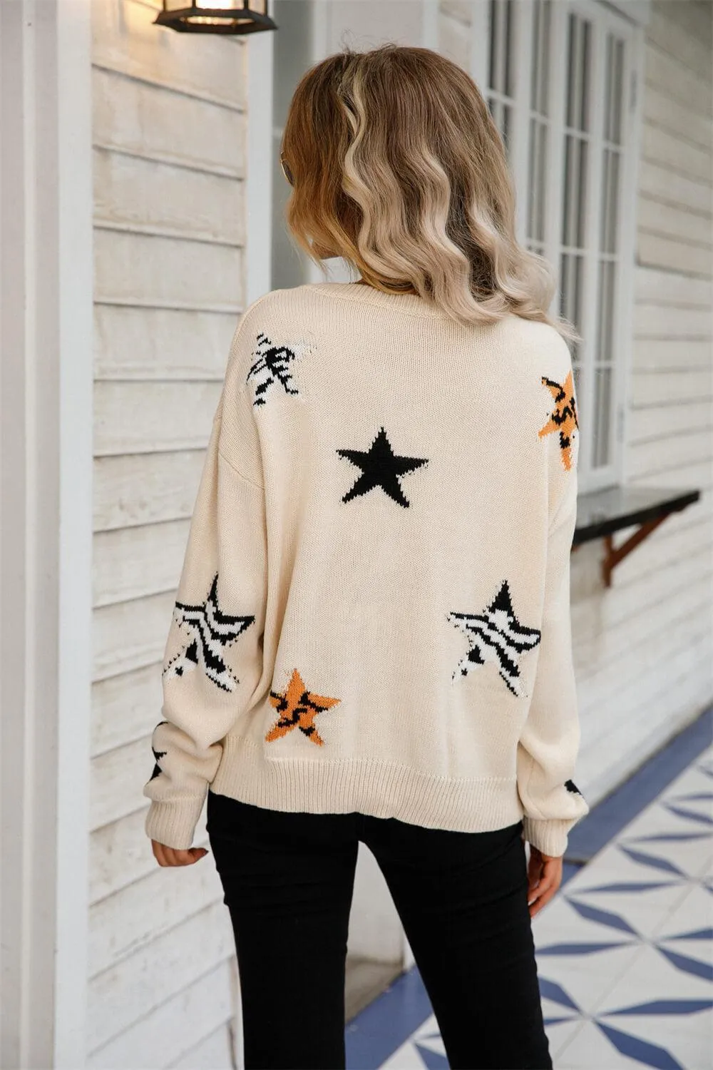Light On A Gloomy Day Crew Neck Star Sweater
