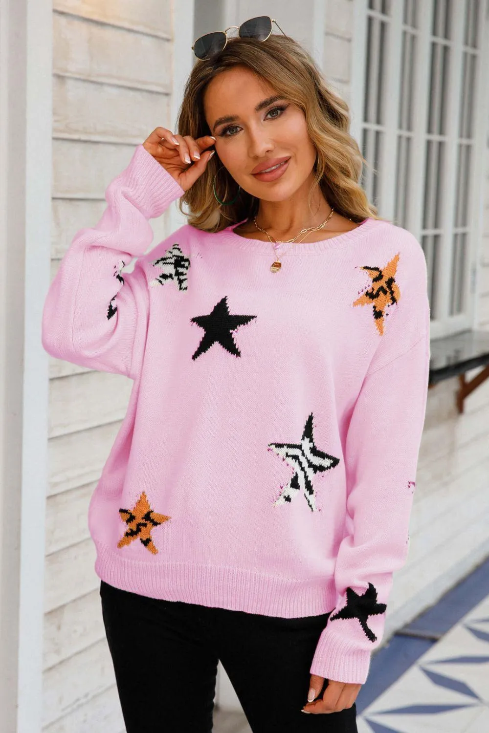 Light On A Gloomy Day Crew Neck Star Sweater