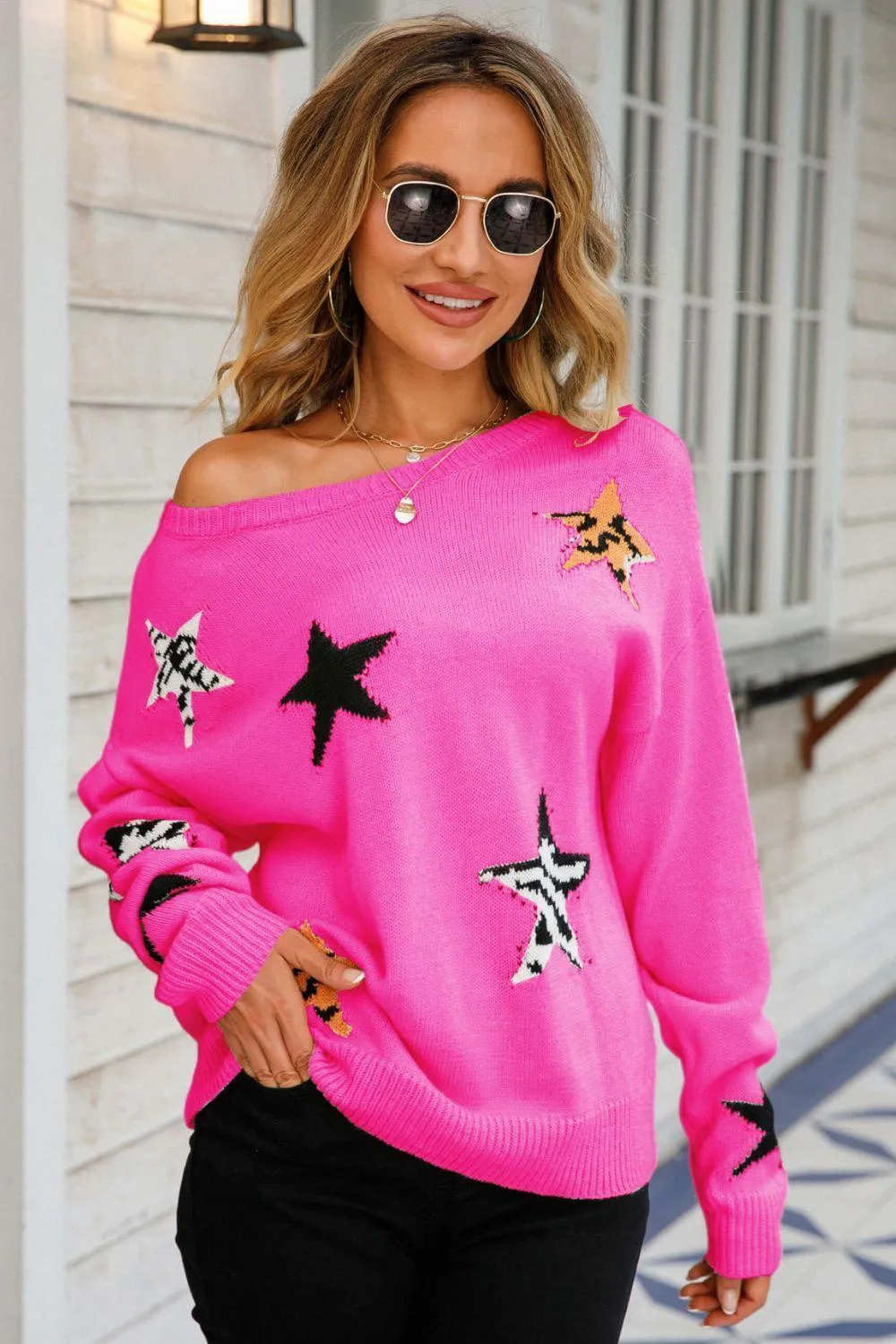 Light On A Gloomy Day Crew Neck Star Sweater