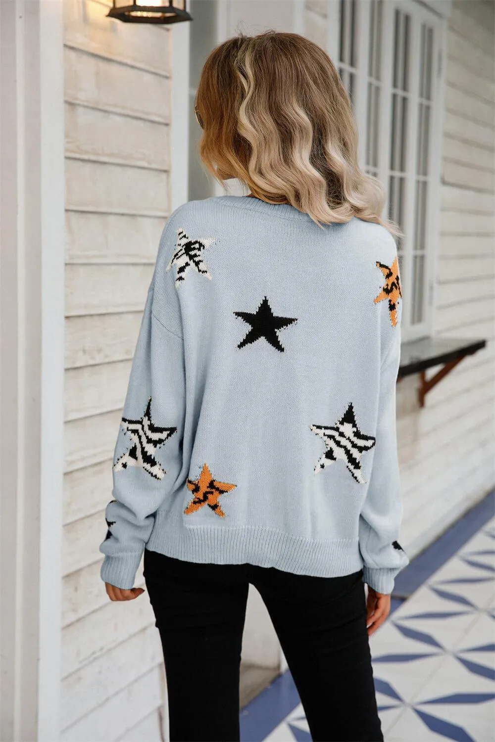 Light On A Gloomy Day Crew Neck Star Sweater