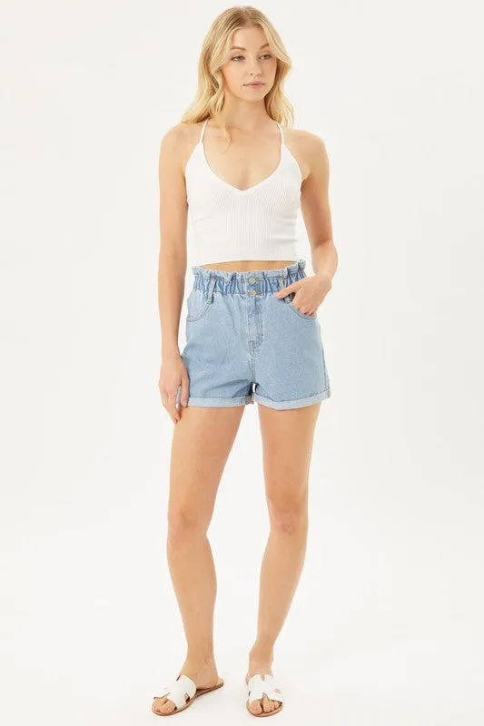 Love Tree Double Buttoned Waistband Denim Shorts