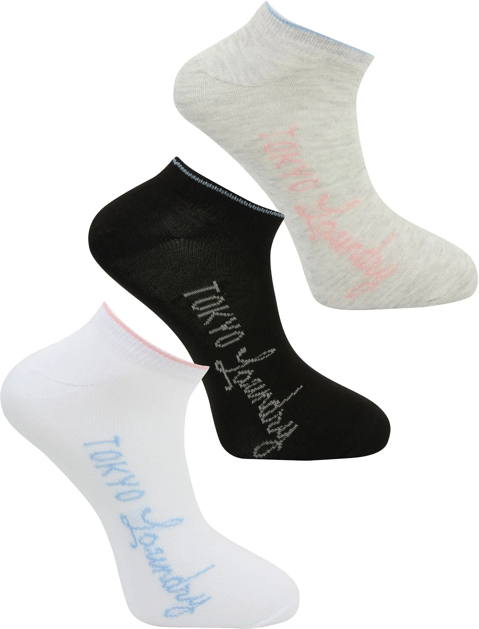 Martha (3 Pack) Assorted Trainer Socks in Light Grey Marl / Optic White / Black - Tokyo Laundry