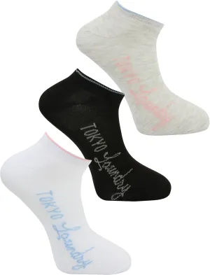 Martha (3 Pack) Assorted Trainer Socks in Light Grey Marl / Optic White / Black - Tokyo Laundry