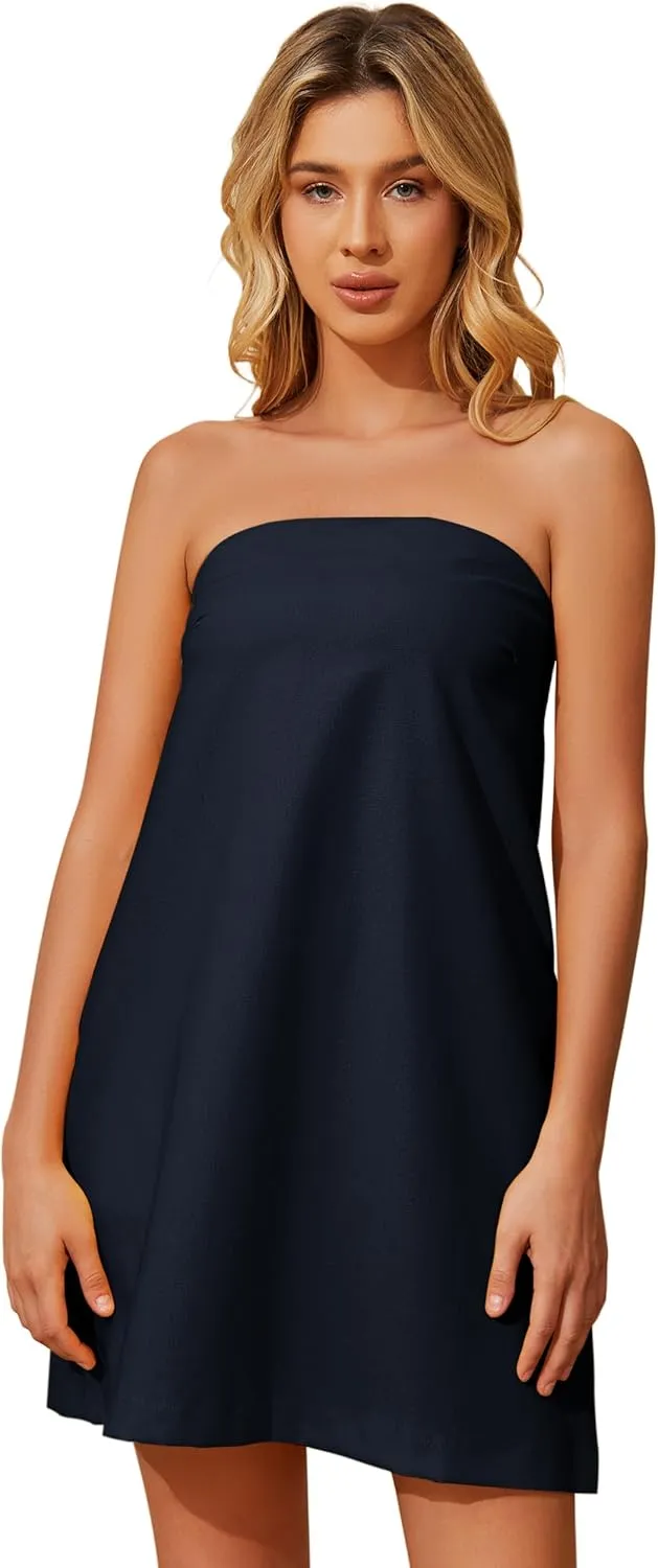 Meladyan Womens Summer Tube Dress Strapless Backless Mini Tube Dress Smocked Cut Out Relaxed Mini Dresses with Pockets