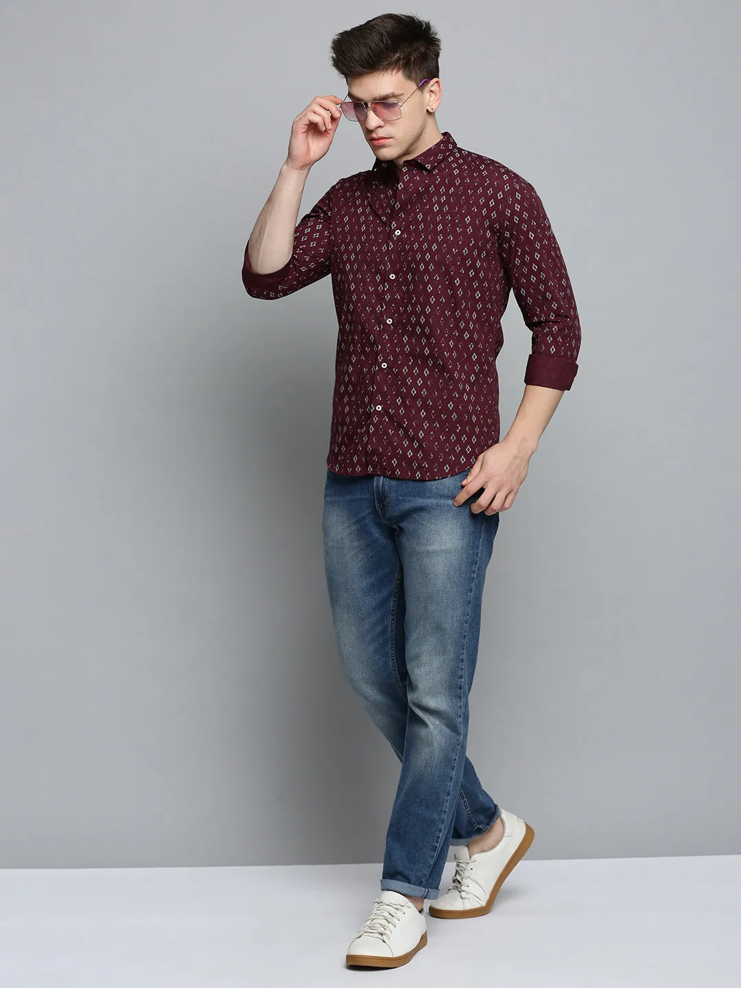 Men Red Printed Casual Shirt