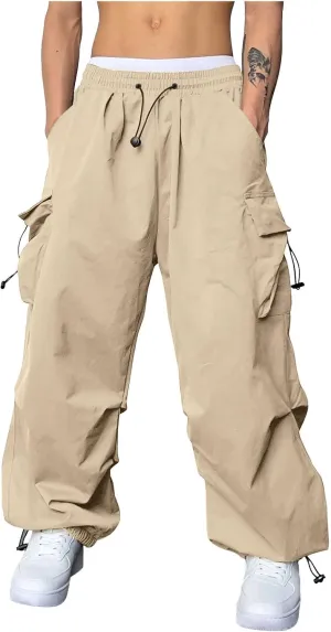 Men's Baggy Cargo Pants Trendy Casual Parachute Pants Drawstring Loose Fit Sweatpants Multi Pockets Men's Baggy Cargo Pants Trendy Casual Parachute Pants Drawstring Loose Fit Sweatpants Multi Pockets