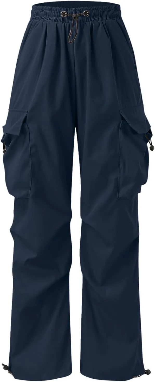 Men's Baggy Cargo Pants Trendy Casual Parachute Pants Drawstring Loose Fit Sweatpants Multi Pockets