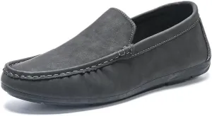 Mens Loafers Solid Color Round Toe Vegan Leather Anti-Slip Comfortable Flat Heel Fashion Slip-on