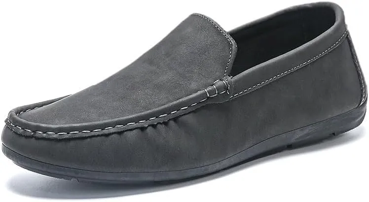 Mens Loafers Solid Color Round Toe Vegan Leather Anti-Slip Comfortable Flat Heel Fashion Slip-on