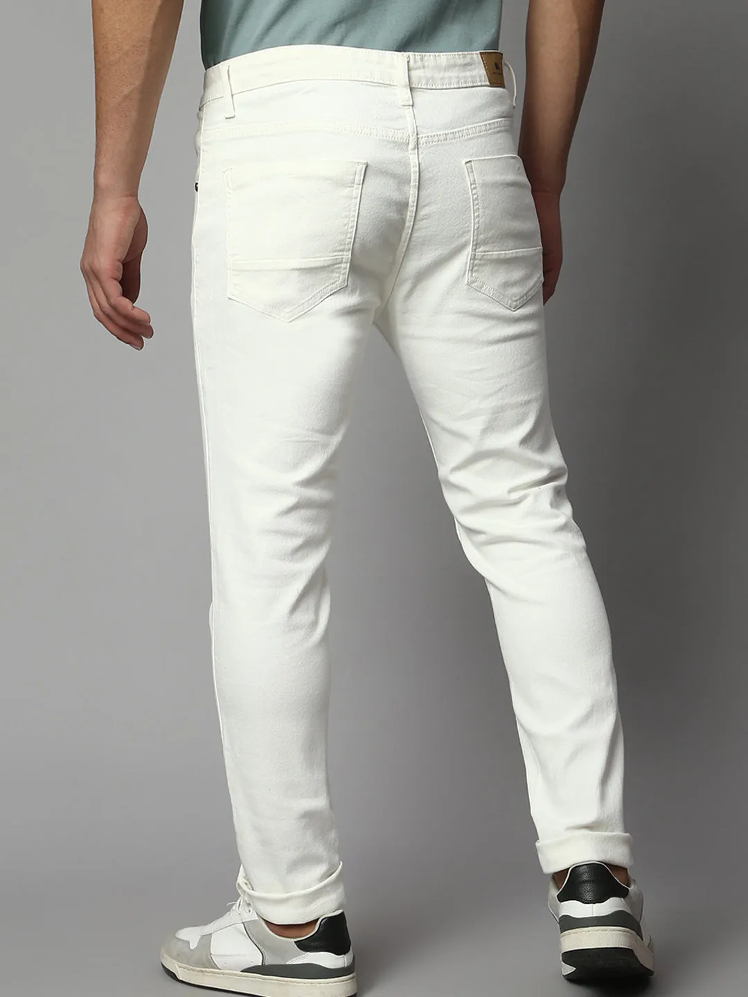 Men's Slim Fit Stretchable Denim Solid Jeans (White)
