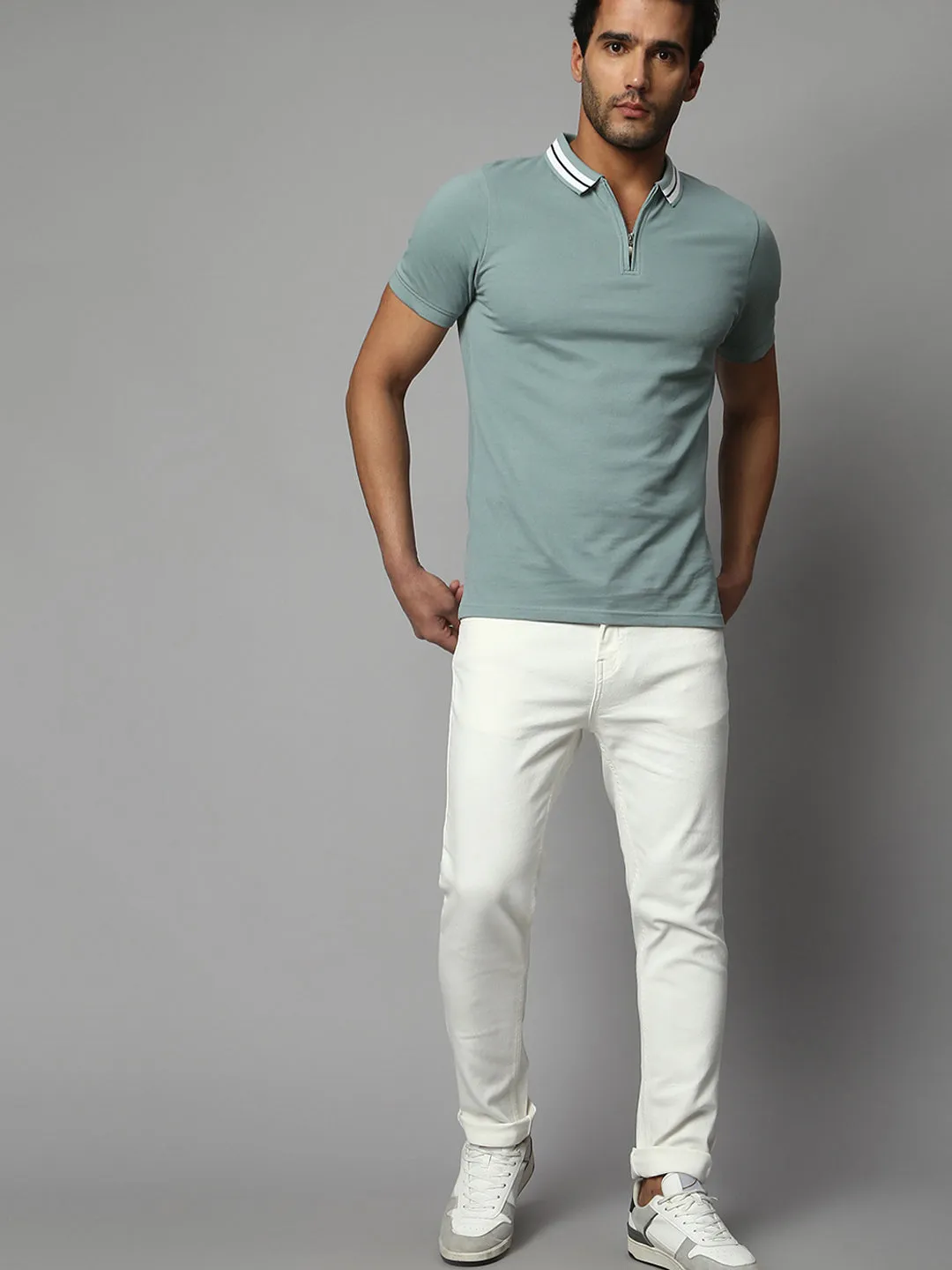 Men's Slim Fit Stretchable Denim Solid Jeans (White)