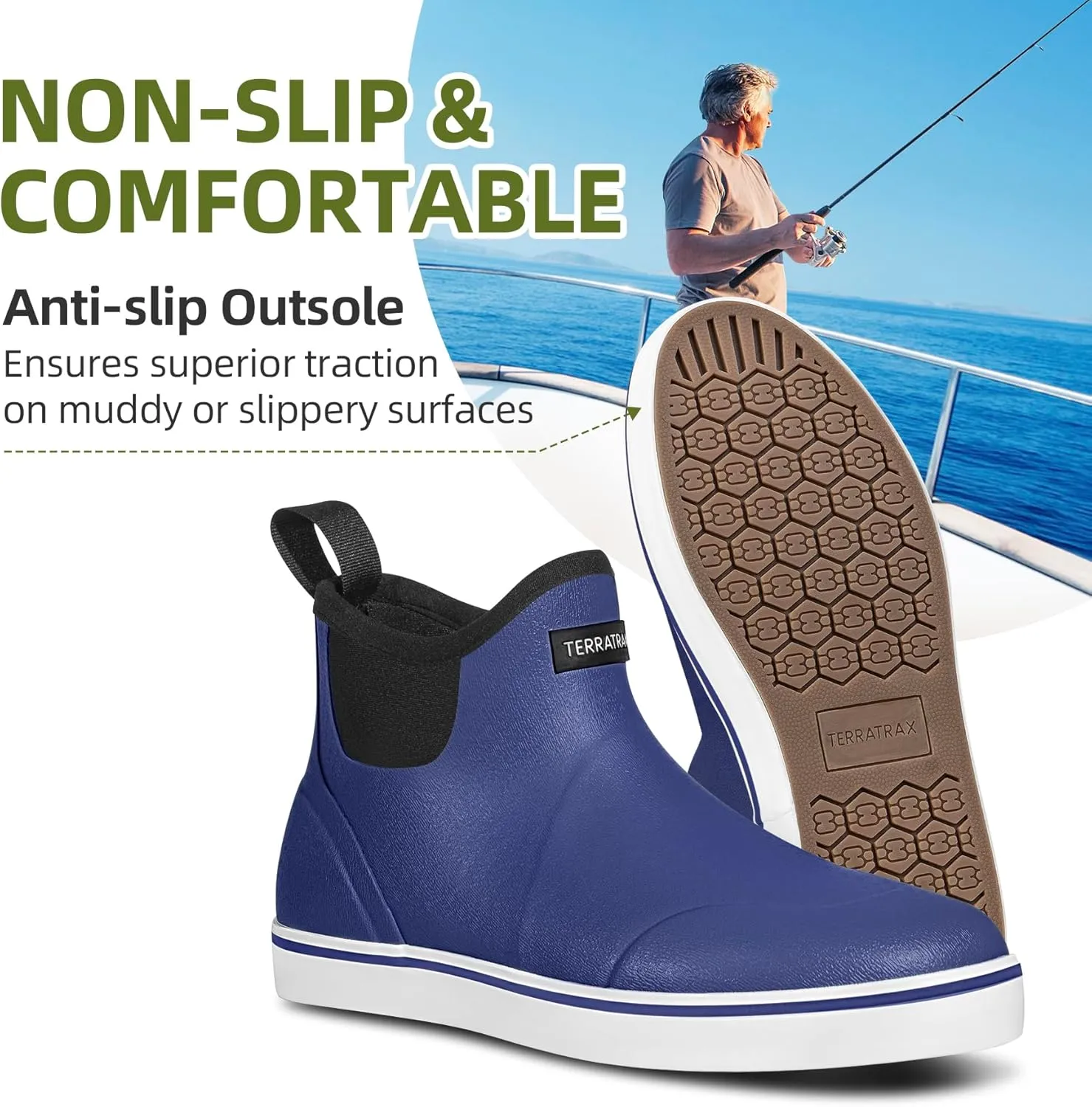 Men's Waterproof Deck Rain Boots - Anti-Slip Rubber Ankle Boots for men, ideal for Fishing and Boating, All-Season