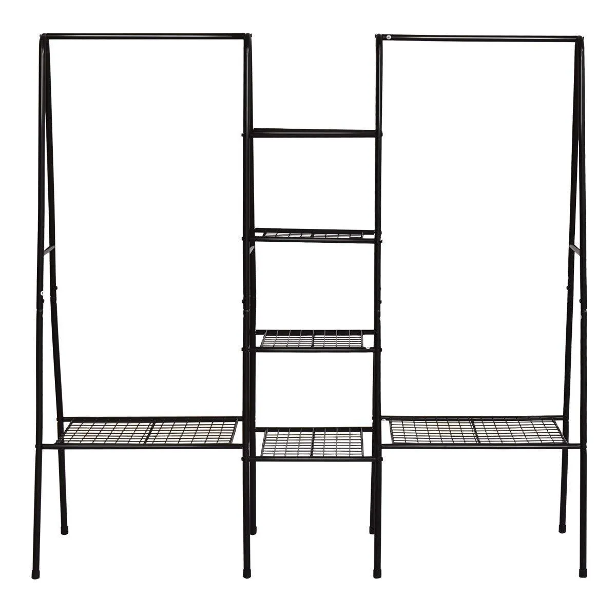 Metal Garment Rack Heavy Duty Indoor Bedroom Clothing Hanger with Top Rod and Lower Storage Shelf Clothes Rack with 1-Tier Shelves Black