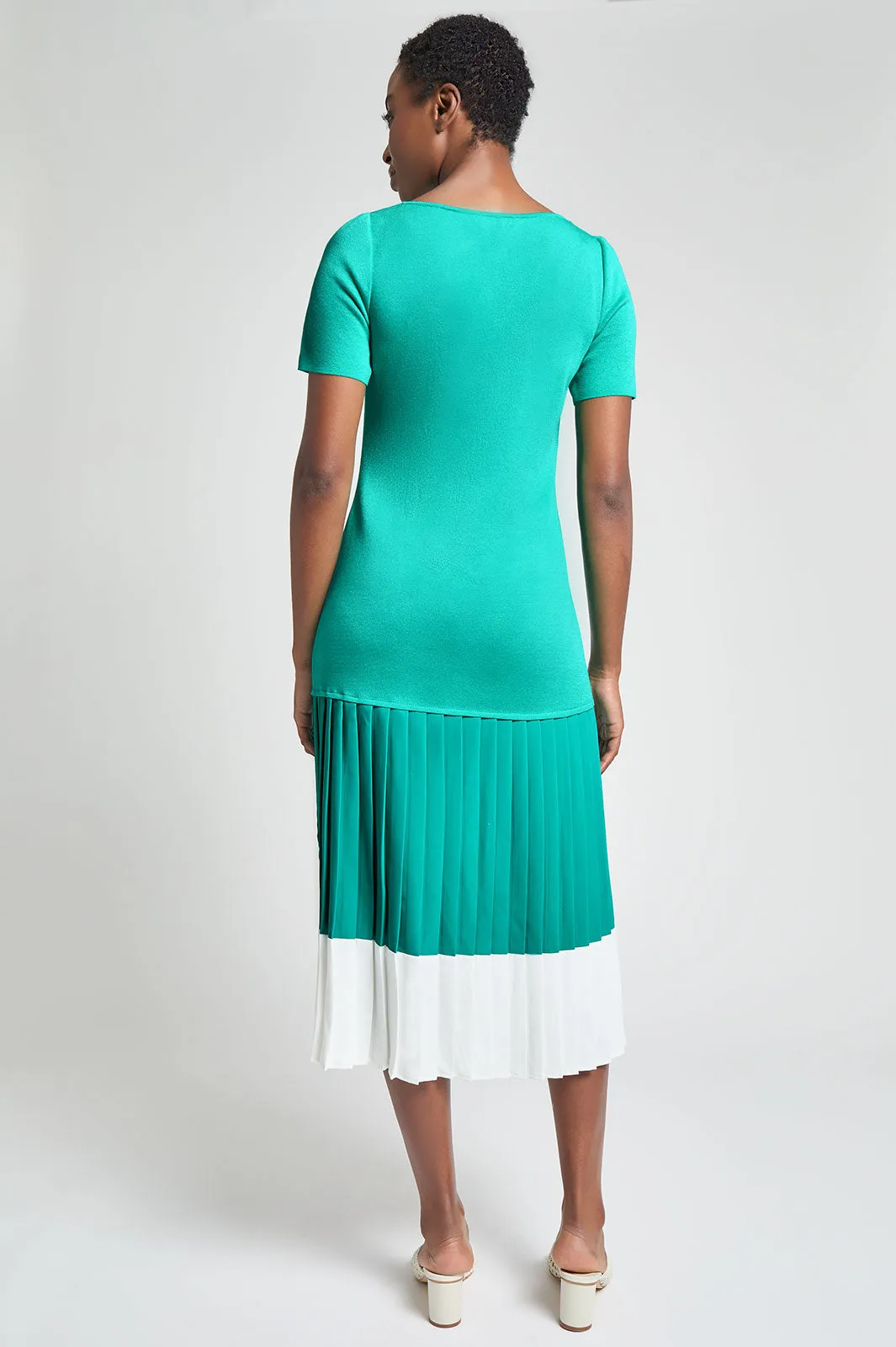 Modern Fit Midi Drop-Waist Dress - Pleated Mixed Media