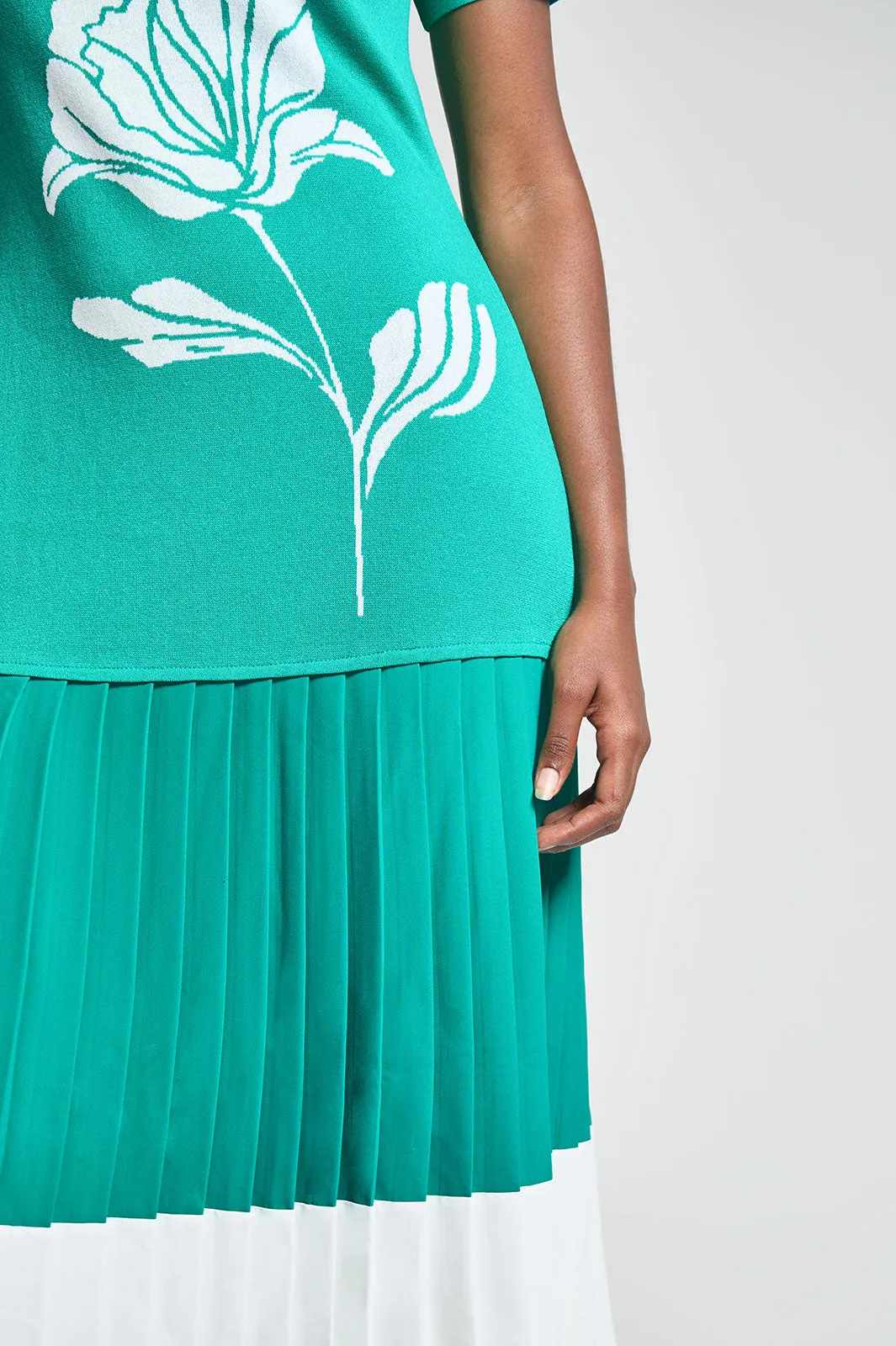 Modern Fit Midi Drop-Waist Dress - Pleated Mixed Media