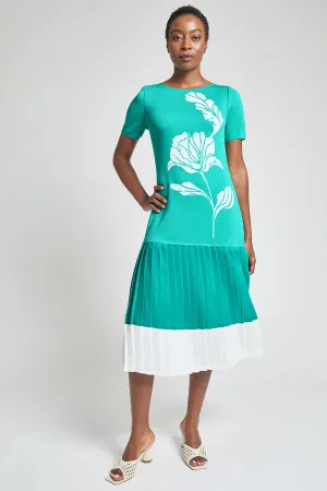 Modern Fit Midi Drop-Waist Dress - Pleated Mixed Media