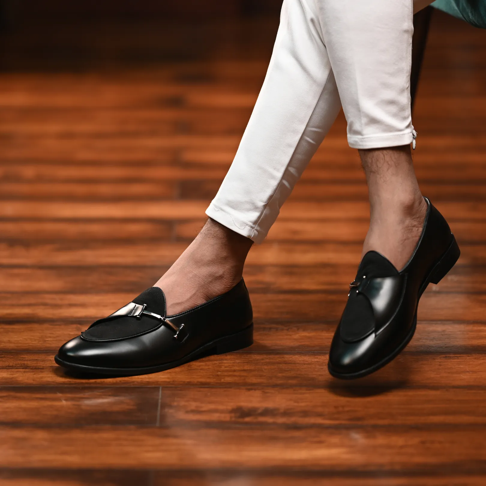 Monkstory Eclecta Matt Side Buckle Slip Ons - Black/Black