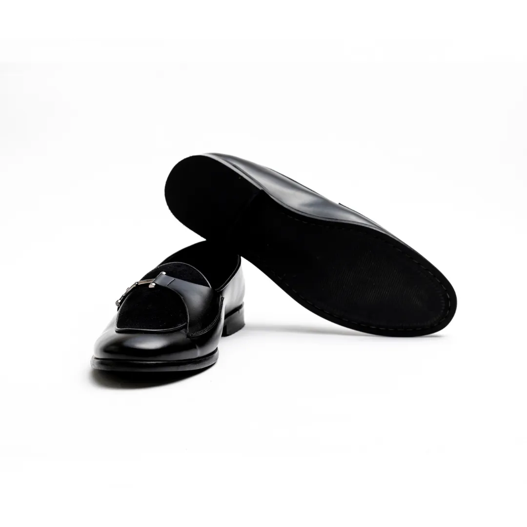 Monkstory Eclecta Matt Side Buckle Slip Ons - Black/Black