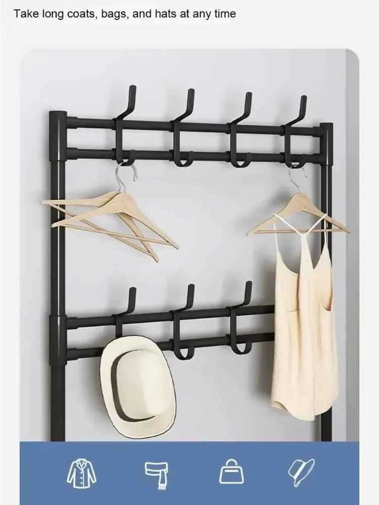 Multifunctional Free-Standing Coat and Shoe Rack Organizer with Storage Shelves and Hooks