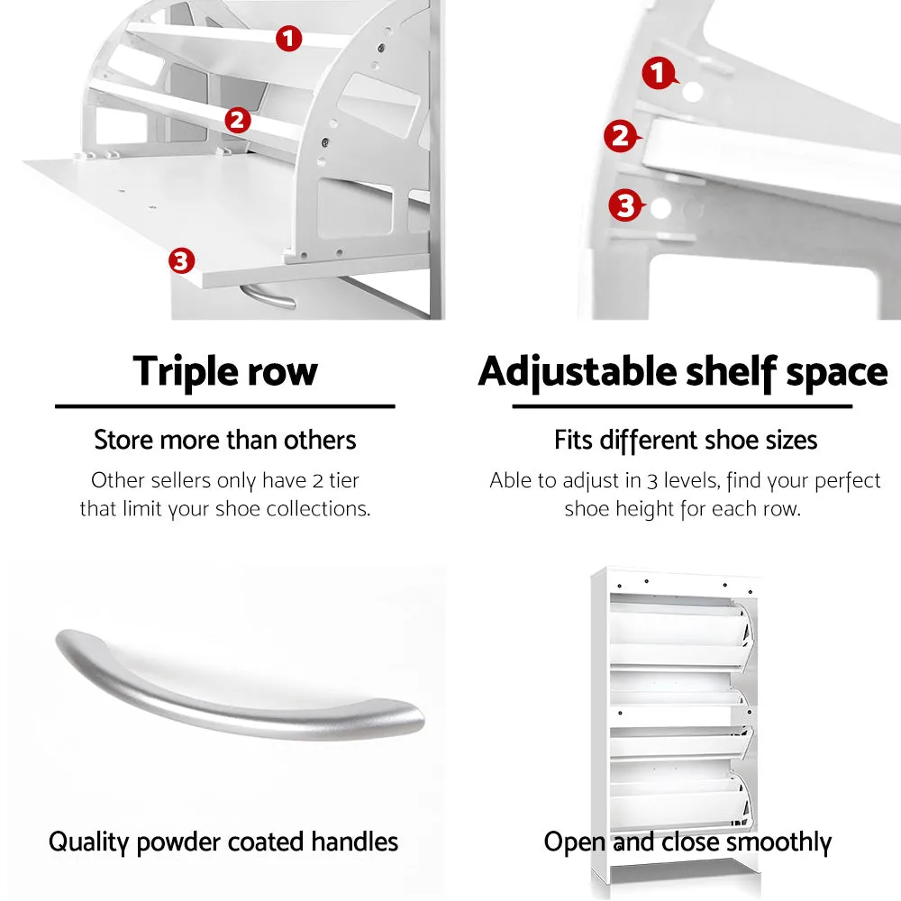 NNEDSZ 3 Tier Shoe Cabinet - White