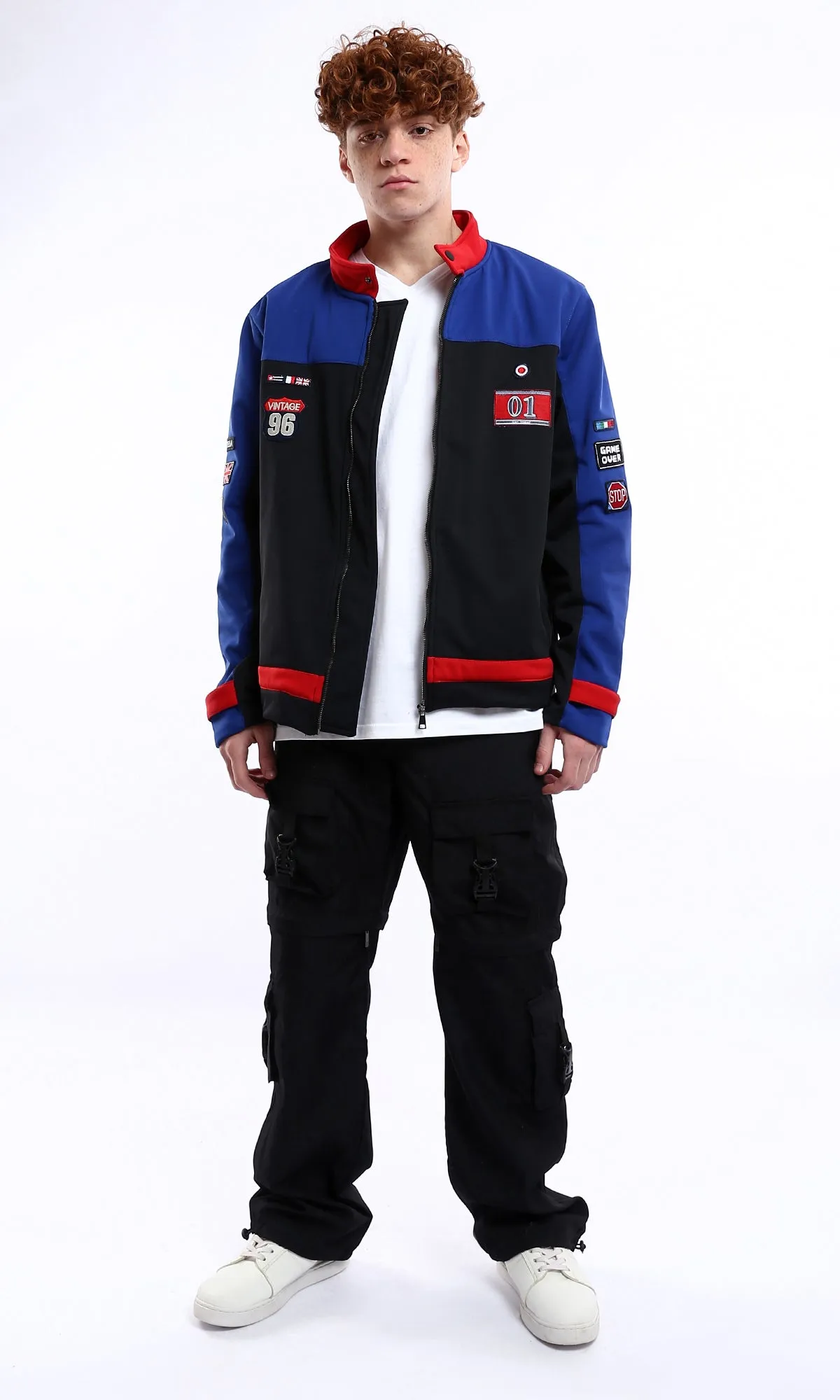O175902 Long Sleeves Vintage Jacket With Stitched Patches - Multicolour