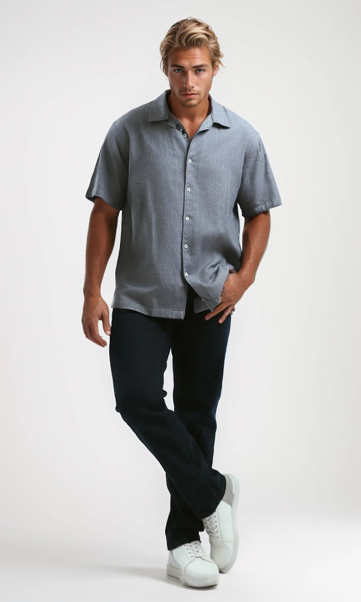 O194973 Solid Standard Navy Casual Jeans