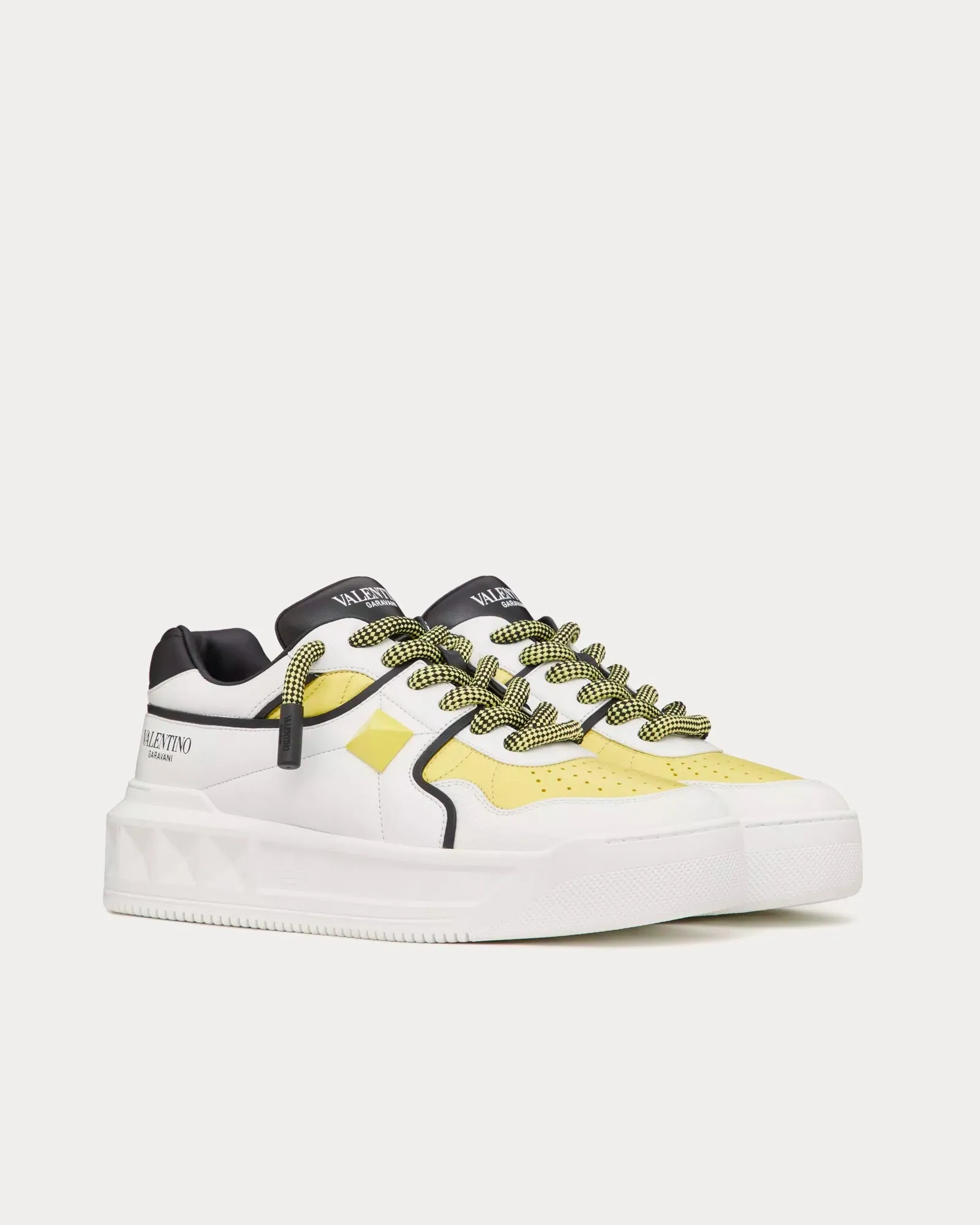One Stud XL Nappa Leather White / Black / Light Yellow Low Top Sneakers