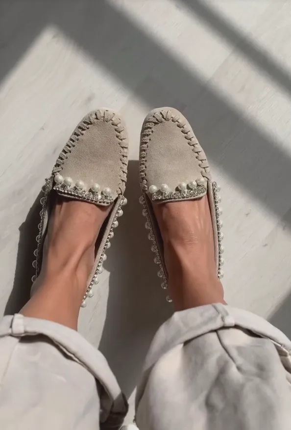 Pearl and diamond embellished loafers