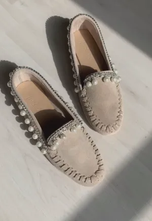 Pearl and diamond embellished loafers