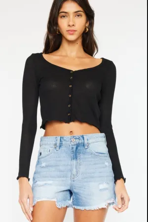 Piper High Waist Frayed Denim Shorts Kancan