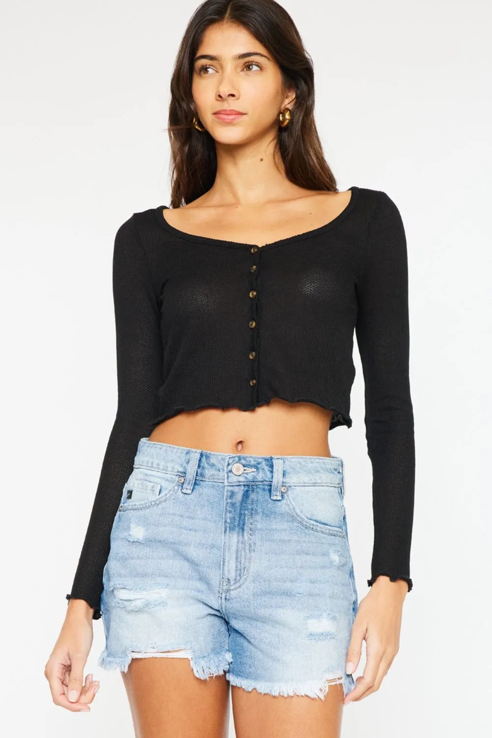 Piper High Waist Frayed Denim Shorts Kancan