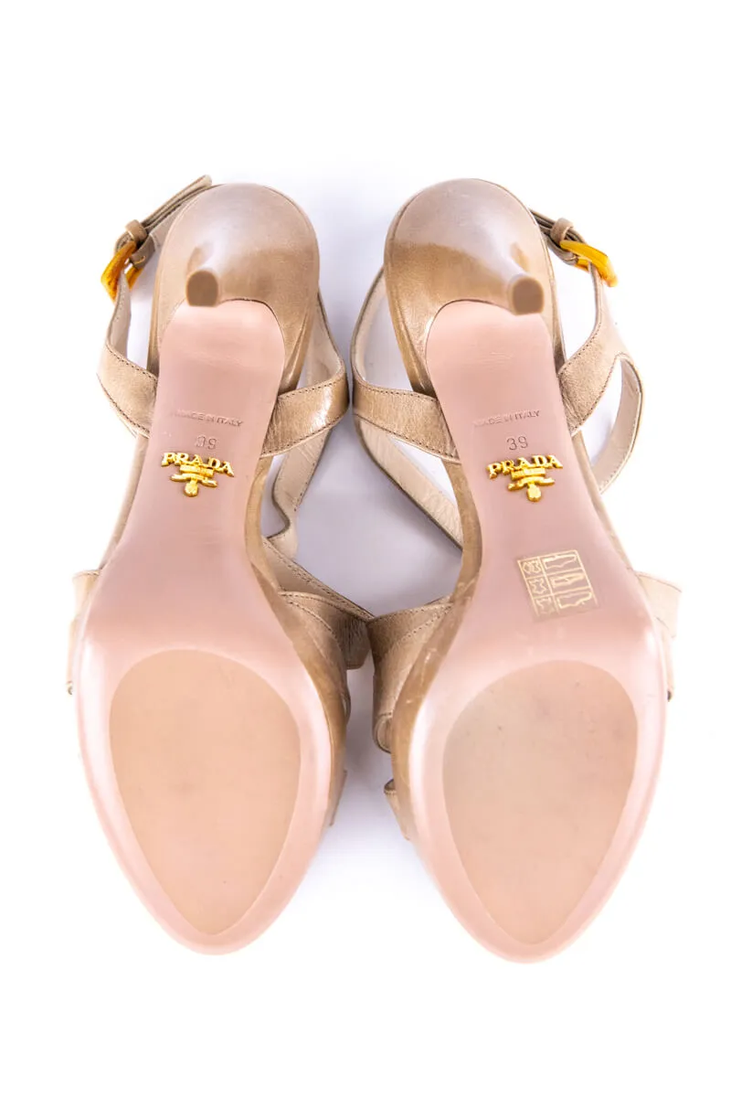 Prada Beige Leather Multistrap Platform Sandals Size 9 | IT 39