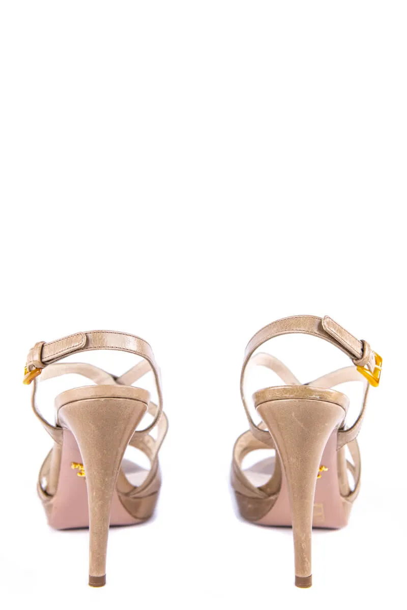Prada Beige Leather Multistrap Platform Sandals Size 9 | IT 39
