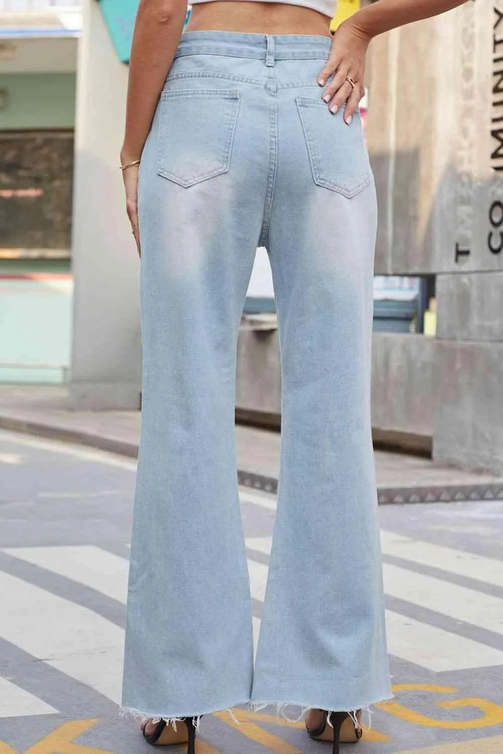 Raw Hem High Waist Distressed Wide Leg Jeans