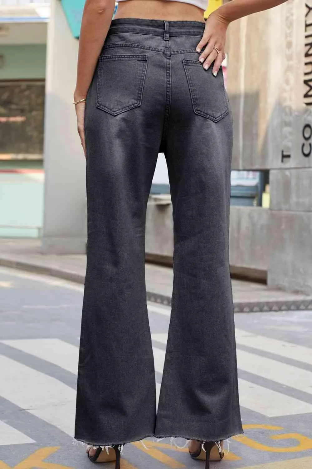 Raw Hem High Waist Distressed Wide Leg Jeans