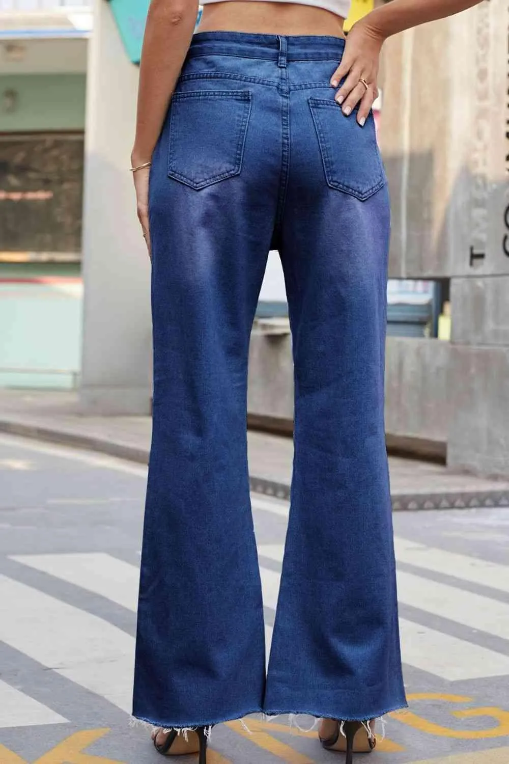 Raw Hem High Waist Distressed Wide Leg Jeans