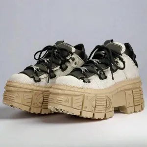 Retro Platforms Sneakers - Lace-Up, Non-Slip