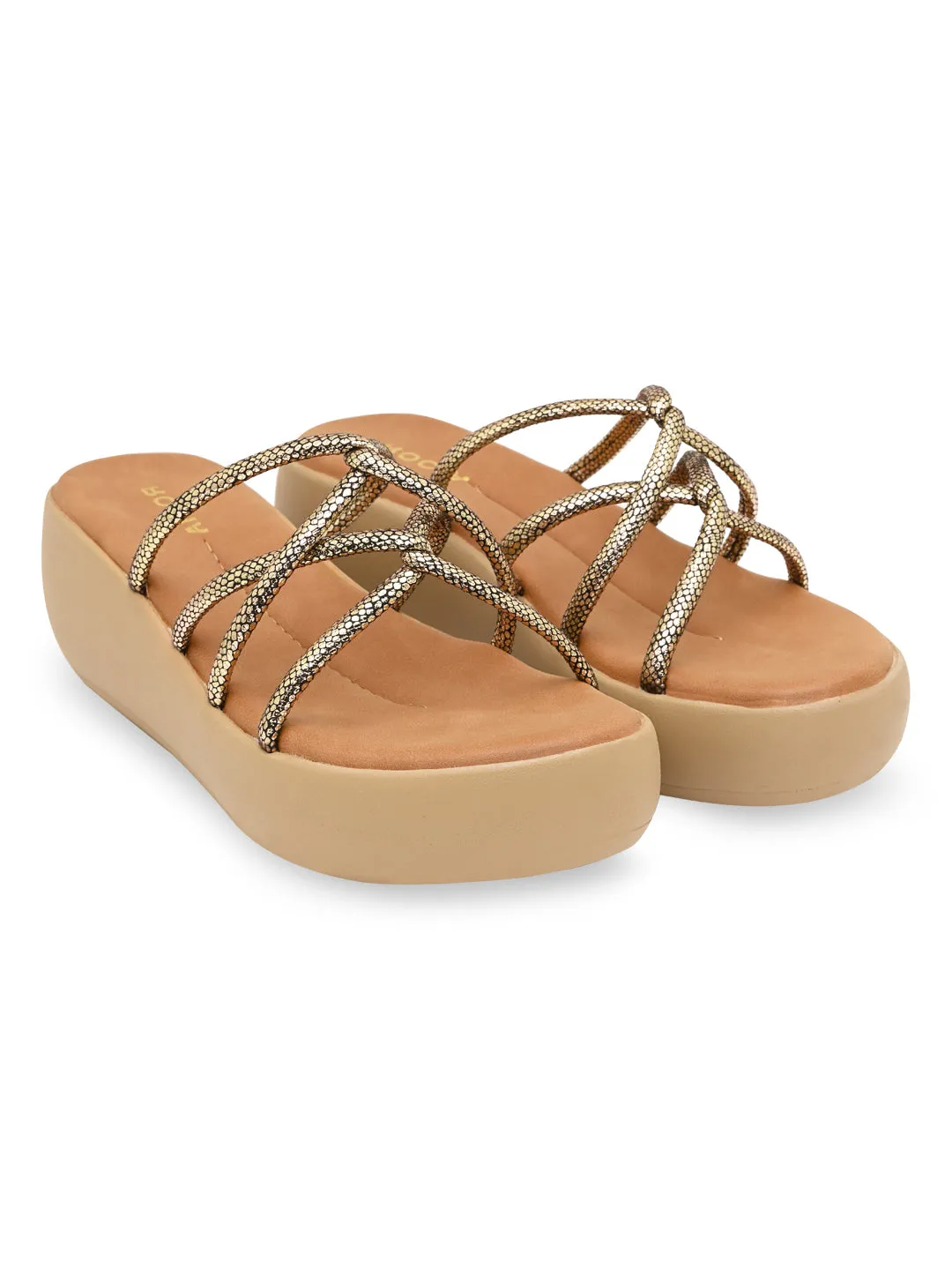 Rocia By Regal Bronze Women Criss Cross Platforms