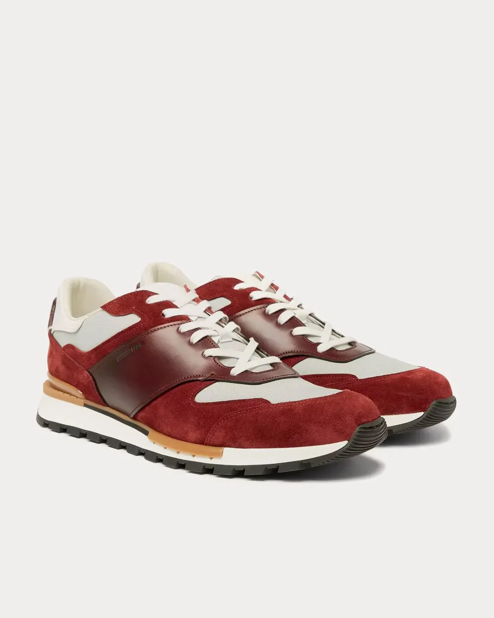 Run Track Leather Suede and Nylon Burgundy Low Top Sneakers