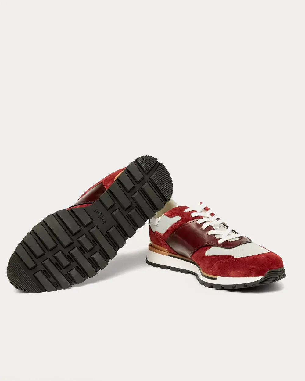 Run Track Leather Suede and Nylon Burgundy Low Top Sneakers