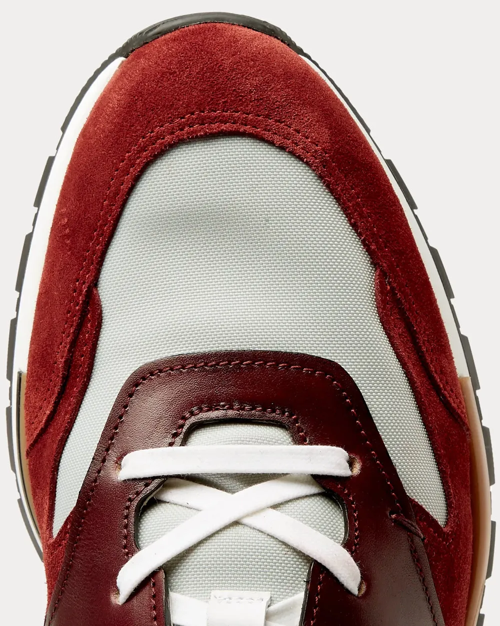 Run Track Leather Suede and Nylon Burgundy Low Top Sneakers